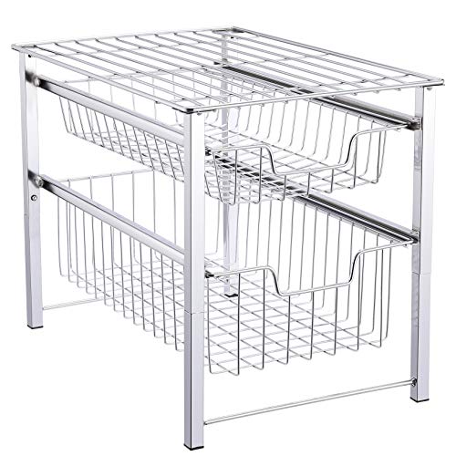 Simple Trending Stackable Under Sink Organizer 2 Tier Sliding Basket Cabinet, Chrome
