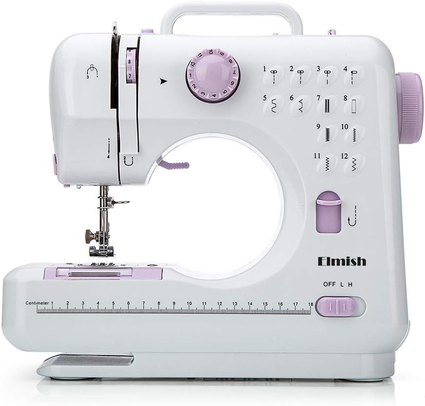 Elmish Sewing Machine (12 Stitches, 2 Speeds, Foot Pedal, LED Sewing Light) - Electric Overlock Sewing Machines - Small Household Sewing Handheld Tool EM-007-H