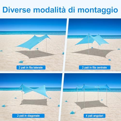 WolfWise UPF50+ Beach Tent with Sun Protection 3 x 3 m Beach Tent with Sand Anchor