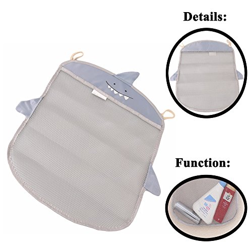 Cute Cartoon Shark Hanging Storage Mesh Net Organizer Bags Caddies for Kids’ Bathroom for Toys and Toiletries, Toddler Bath Toy Holder, Helping Minimize Mold, Gray