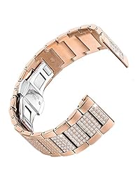 transhare muy lujoso elegante Bling Rhinestone Diamantes correa de reemplazo con acero inoxidable para Samsung Gear S3 reloj inteligente, Rose gold