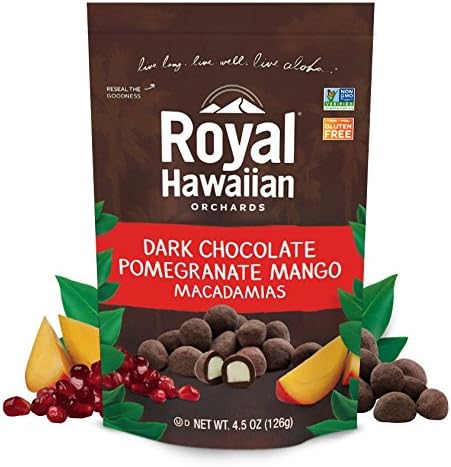 Royal Hawaiian Orchards Dark Chocolate Pomegranate Mango Macadamias, Pack of 6/4.5 ounce bags