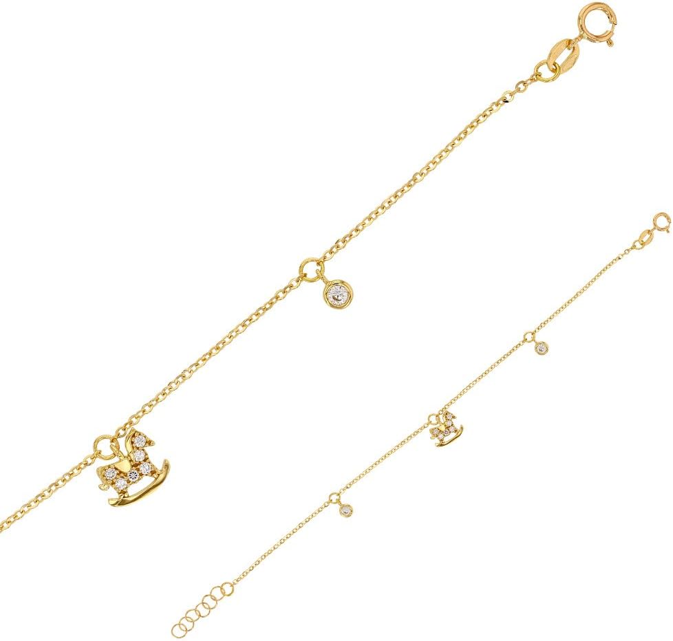 jouailla Child in 375/1000 Gold with Little Rocking Horse & Cubic Zirconia Bracelet
