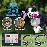 WIEZ Dog Fence Wireless & Training Collar Outdoor 2-in-1, Electric Invisible Wireless Fence w/Remote, Adjustable Range, Waterproof, Reflective Stripe, Harmless for All Dogs- 2 Collars