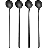 Gjinxi 4pc Satin Black Stainless Steel Coffee Spoons, 6.7 Inch Mini Teaspoons Set, Iced Tea & Espresso Stirrer, Matte Black Teaspoons, Dessert & Large Round Head Spoon