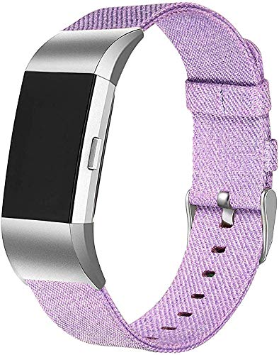 bayite Canvas Bands Compatible with Fitbit Charge 2, Soft Classic Replacement Wristband Straps Women Men, Lavender Small (5.5-6.7 Inch)