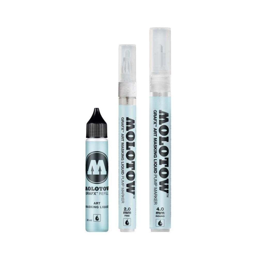 Molotow Grafx Masking Fluid Refillable Marker Bundle - 2mm, 4mm, Refill (Set of 3)