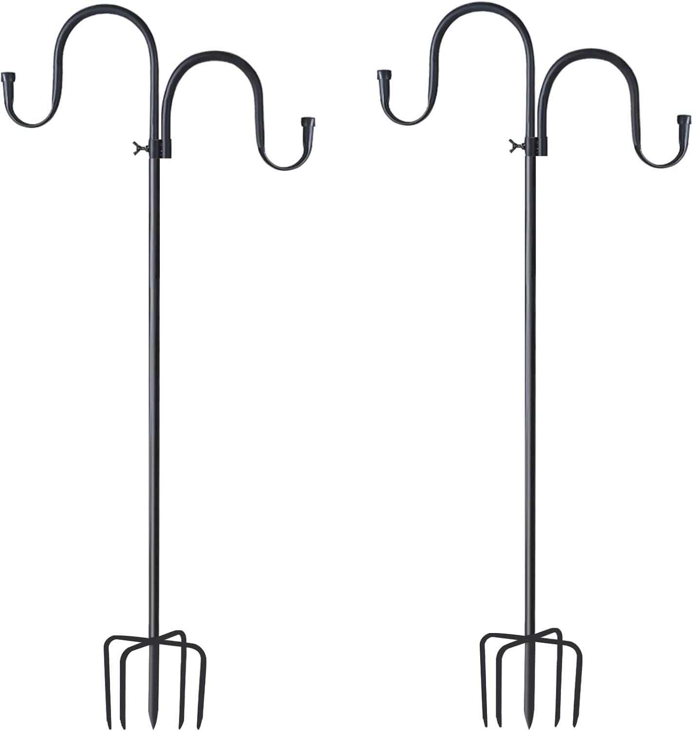 Outdoor Shepherd's Hooks - 94 Inch Outdoor Double Shepherds Hook,Bird Feeder Pole,5 Prong Base Adjustable Heavy Duty Metal Garden Hanging Plant Hanger for Hanging Bird Feeders,Lanterns Light,Plant Baskets,Wedding Decor(2 Pack)