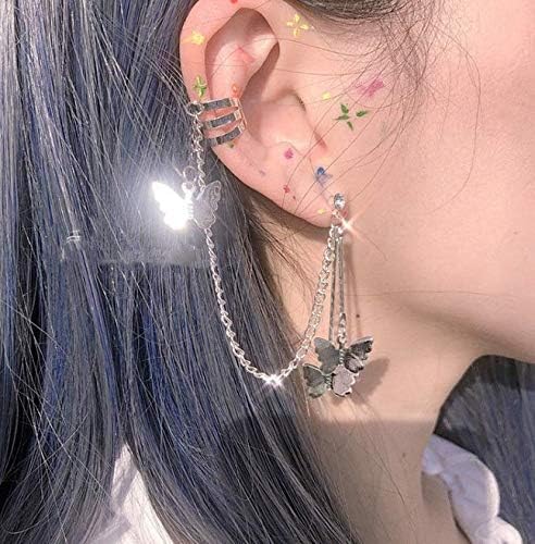 Chain Earrings Butterfly Tassels Ear Cuffs Cupid Angle Heart Tassel Ear Crawler Earring Climber Multi Layered Studs Cuffs Ear Wrap Pin Vine Charm Clip On Jewelry