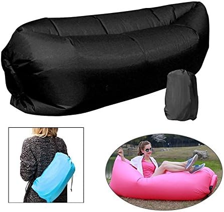 Banana Bed Air Lounger Fast Inflatable Air Bag Bed Sofa Couch Outdoor Beach Camping Hammock Lazy Chair Lounger Portable Waterproof Balloon Furniture Water Pool Nylon Foldable Wind (Midnight Black)