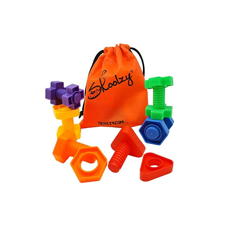 Skoolzy Jumbo Nuts and Bolts Toddler Toys Montessori Toys Building Stocking Stuffers for Toddlers Boys, Girls | 12 pc…