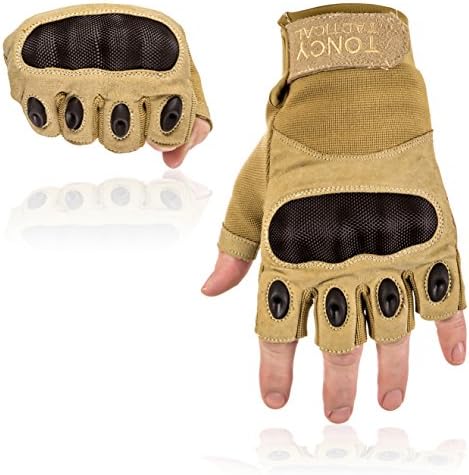 Men's Fingerless/ Half finger Motorcycle Gloves ATV Riding, Cycling, Driving, Camping Protect Against Impact And Abrasion And Give More Comfort To Your Hands (Tan Fingerless, Large)
