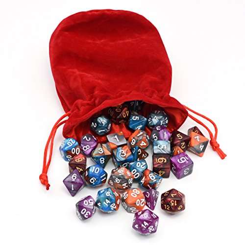5 Assorted Colors Polyhedral Dice Set for Dungeons and Dragons DnD Pathfinder RPG Role Playing Games with Red Drawstring Dice Bag (Total 5 Sets) - Thumbnail 3