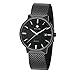 WWOOR Men's Analog Quartz Watch Waterproof Sport Steel Mesh Strap Thin Wristwatches Auto Date Black