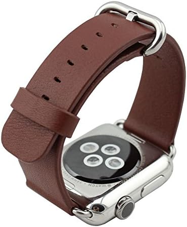 Vaste Iwatch Bands 42 Mm Genuine Leatther Apple Watch Strap Belt Replacement with Round Buckle and Metal Connector for Apple Iphone Watch Sport Version Apple Watch Stainless Steel Band (Brown)