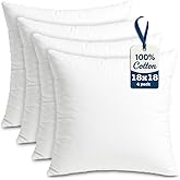 Foamily Throw Pillow Inserts 100% Cotton 4 Pack 18x18 Pillow Inserts for Decorative Pillows for Couch and Bed Indoor Cotton Pillow Stuffing