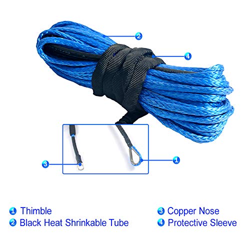 Synthetic Winch Rope, Durable 7000 LBS for ATV UTV KFI Vehicle Car Motorcycle, 1/4" × 49.2 ft, Blue
