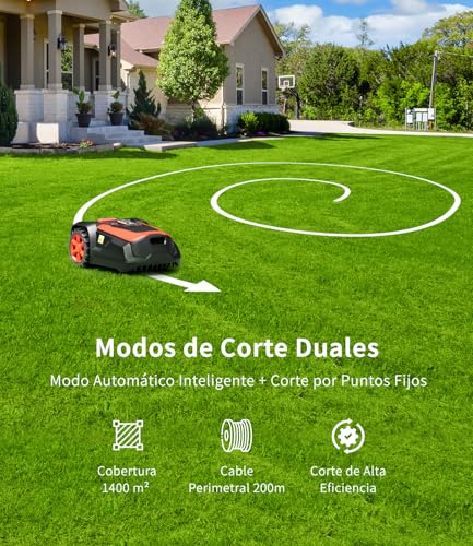 OKAYBOT Robot Lawn Mower with Perimeter Cables 1400 m2, Slope 47%, Cutting Height 25-65 mm, App Control, Rain Sensor