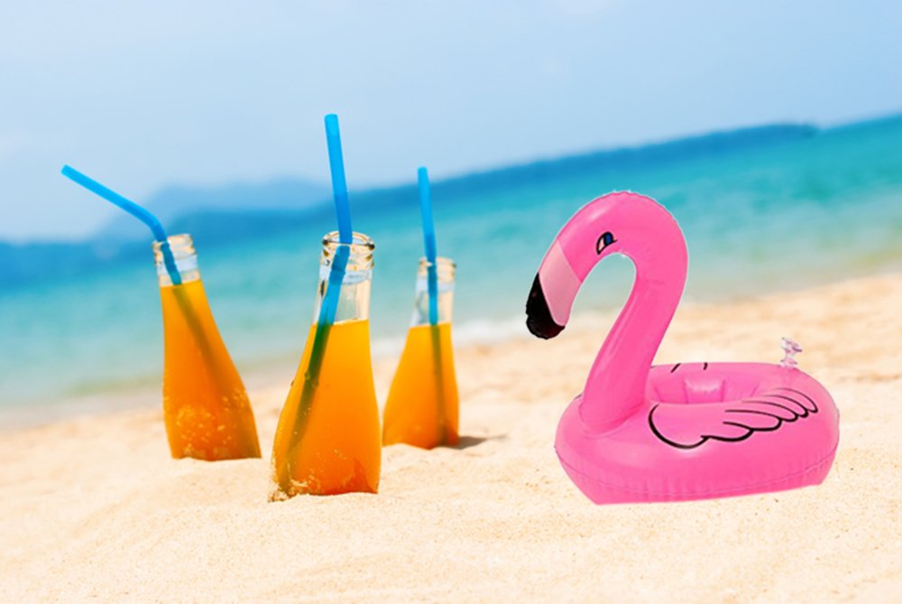 ResPai Inflatable Flamingo Coasters Palm Tree Drink Holders Swimming Pool Float Toys Poolside Accessories with Inflator, 8 in 1