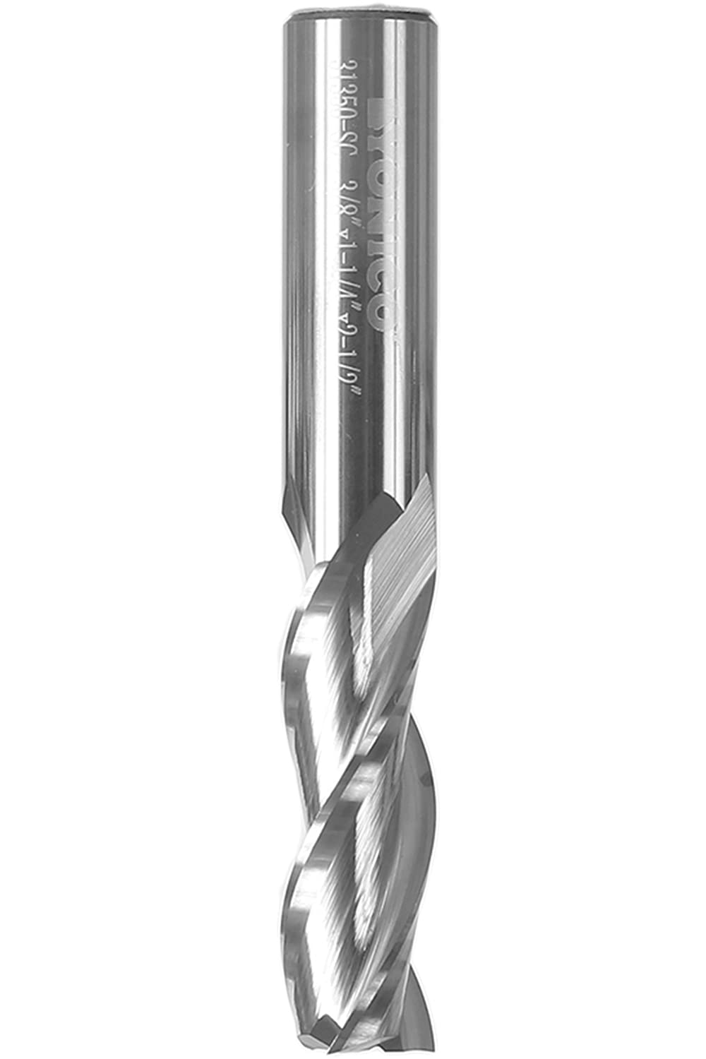 Yonico 31350-SC - Upcut Spiral End Mill CNC Router Bit, Diameter: 3/8", Cutting Height: 1-1/4", Flutes: 3-3/8" Shank