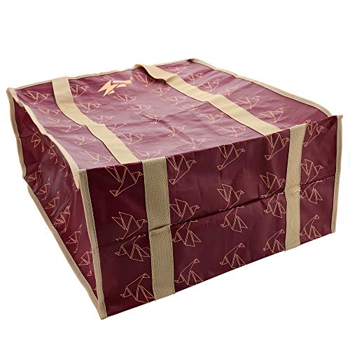 PKnGo Light Weight Foldable Travel Bag 22 x 19 x 10 in (Maroon/Beige, Large) - Light Weight Luggage - Breathable Shopping and Storage Bag - Strong Woven Polypropylene Bag with Nylon Trim