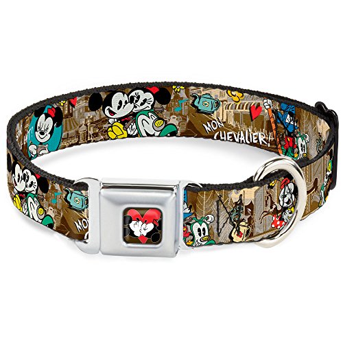 Buckle-Down Seatbelt Buckle Dog Collar - Mickey & Minnie Croissant de Triomphe Scenes - 1.5
