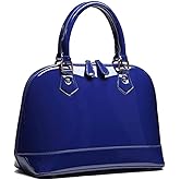 Patent Leather Dome Satchel Purse Zip-around Handbag Multi-Pocket Shoulder Bag Shiny Large Top-handle Shell Bag