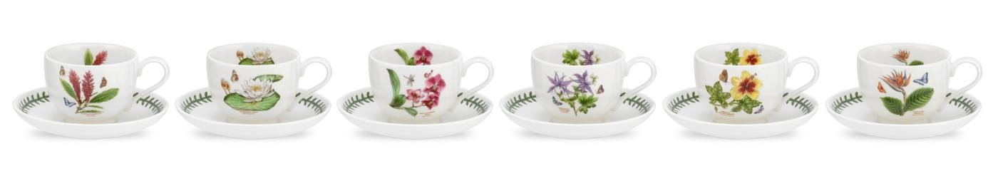 Portmeirion Exotic Botanic Garden - 7oz Teacup & Saucer - Set of 6 Ass