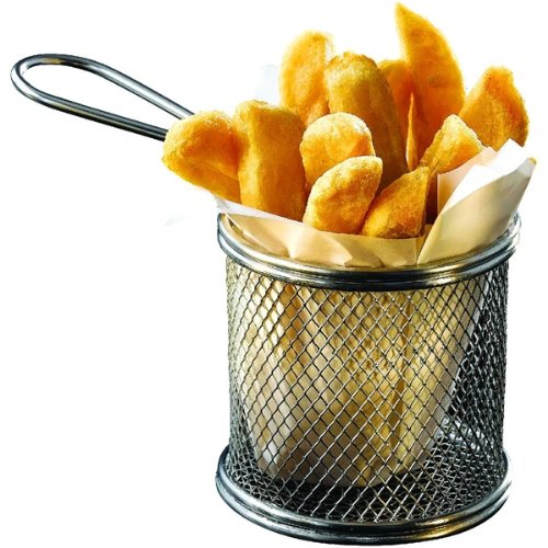 Genware NEV-SVBR09 Serving Fry Basket Round, 9.3 cm x 9 cm