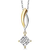 Gem Stone King 925 Silver and 10K Yellow Gold DEF Lab Grown Diamond Pendant Necklace for Women | 0.72 Cttw | Gemstone April Birthstone | Princess 5MM | With 18 Inch Silver Chain