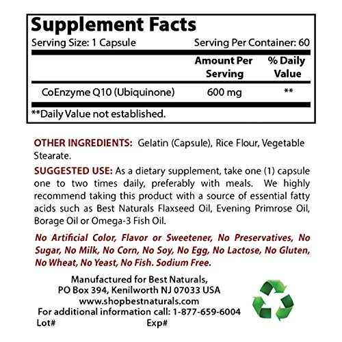 Best Naturals Acetyl L-Carnitine and Alpha Lipoic Acid 750 mg & CoQ10 600 mg