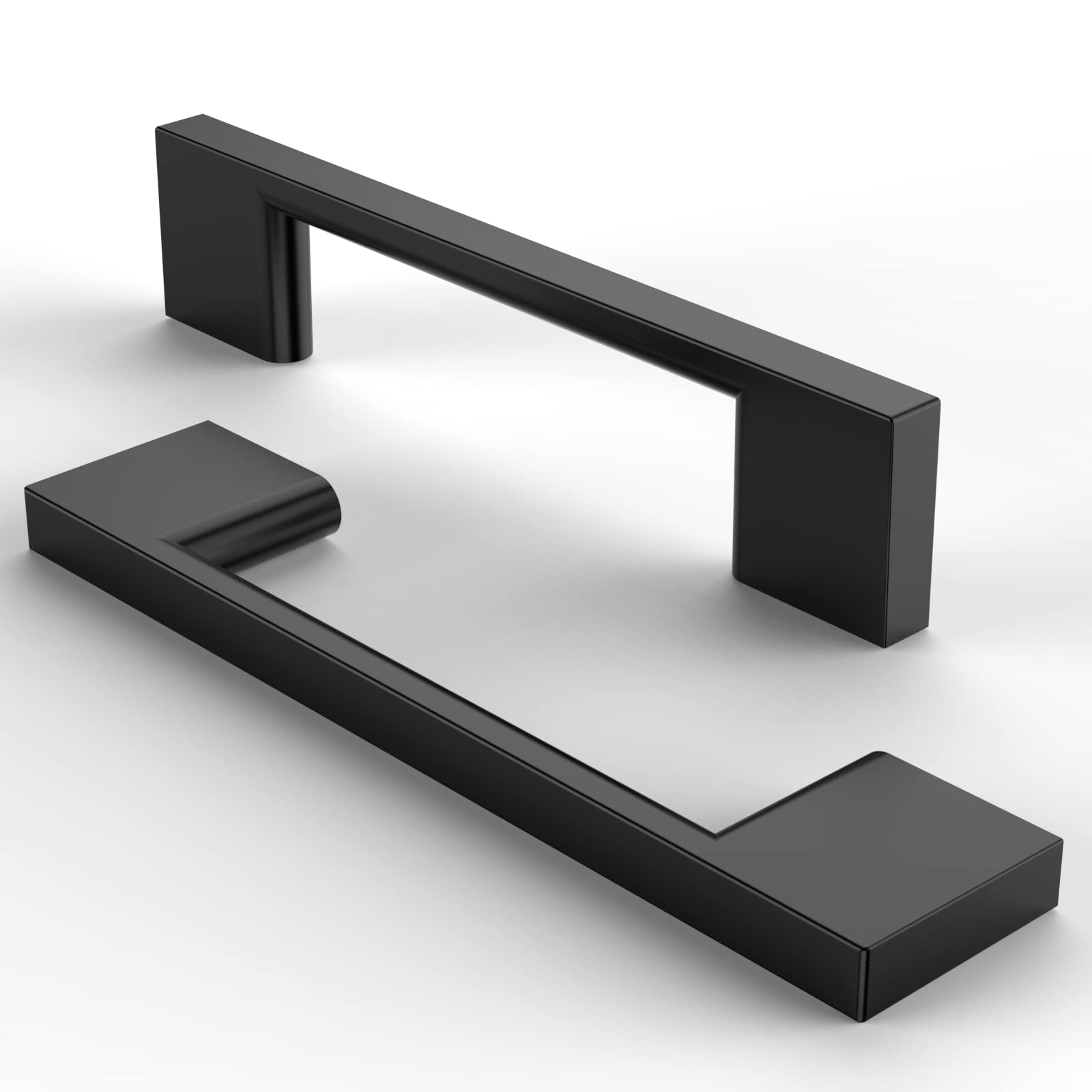 FURNIWARE Brushed Stainless Steel Furniture Handle, 5 Pieces for Drawer, Closet, Kitchen, Hole Spacing 96mm, Matte Black