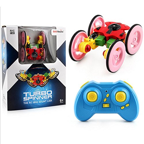 E-SCENERY 2.4G RC Rolling Stunt Car Toy, Invincible Tornado Twister Remote Control Truck, 360 Degree Spinning and Flips with Color Flash for Kids, USB Rechargeable (Red)