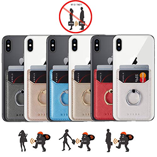 Cell Phone Card Holder with Ring Stand RFID Stick on Wallet Pu Leather Card Holder Back of Phone for iPhone Android and All Smartphones(Gun-Metal Gray) - Thumbnail 4