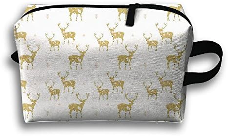 SweetieP Golden Floral Deer Toiletry Bag Cosmetic Case Bag Medicine Bag Toiletry Pouch Organizer Clutch Bag With Zipper For Daily Life Travel And More
