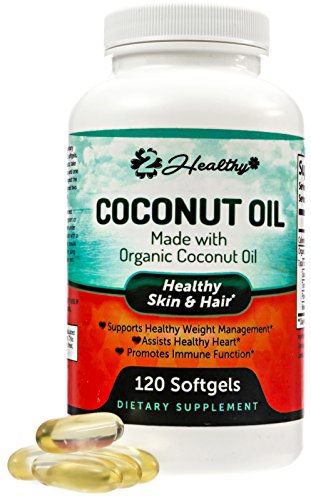 Organic Coconut Oil Capsules - 2000mg Pure Extra Virgin Raw Coconut Oil for Skin, Healthy Weight Loss, Hair Growth. Rich in MCFA and MCT. Natural Cold Pressed & Non-GMO 120 Pills.