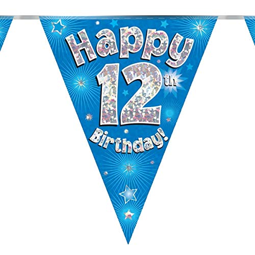 12th Birthday Blue Birthday Party Flag Banner Bunting Age 12