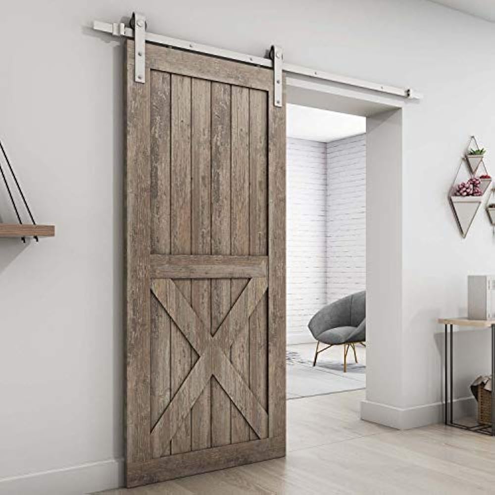 6.6 FT Heavy Duty Brush Nickle Sliding Barn Door Hardware Track Kit