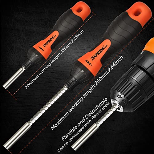 Magnetic Ratchet Screwdriver Bit Set, TEKPREM 15 in 1 Flexible Household Ratcheting Handle Screw Driver Set with Torx, HEX, Phillips and Flathead S2 Multi Bits Set in Plastic Case