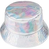 JAZTAKU Unisex Black Bucket Hat Waterproof Rain Hat Reversible Shiny Rave Bucket Hat for Concert Festival