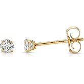 Solid 14k Yellow Gold Round Cubic Zirconia Stud Earrings - Push backs | 14k Gold Stud Earrings &amp; Butterfly Push Backs Both Stamped 14K &bull; Stud Earrings for Women &amp; Men &bull; Solitaire CZ Studs