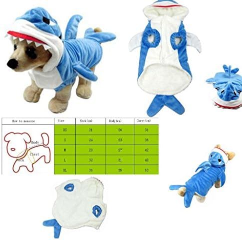 Flybird8888 Pet Style Shark Jaws Fancy Dress Costume Outfit Adorable Blue Shark Pet Costume Hoodie Coat for Dogs and Cats (XL)