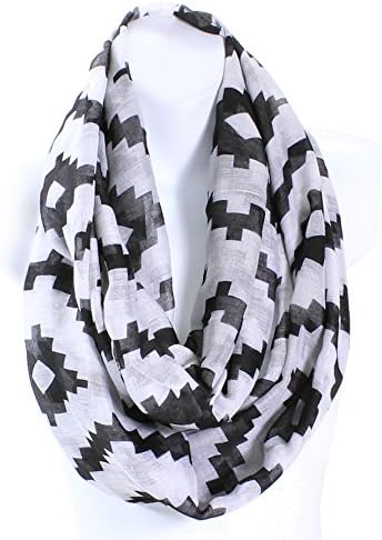 AN - Lightweight Big Chevron Zigzag Square Print Infinity Scarf Snood Loop (Black)