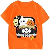 Kids Halloween Shirt Boys Girls Pumpkin Face Ghost Monster Truck Graphic Tees Toddler Halloween Short Sleeve Top