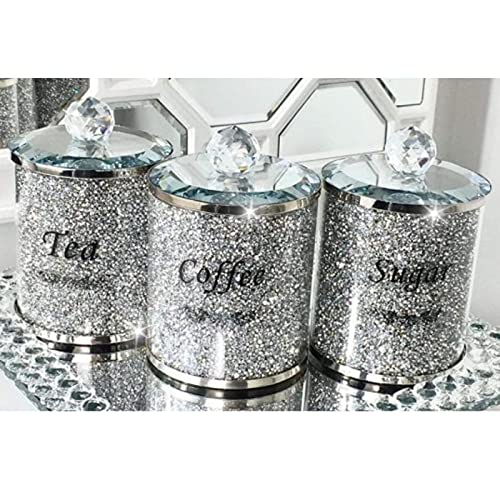 3PC Set of TEA, SUGAR, COFFEE Canisters Filled with Crystal Crushed