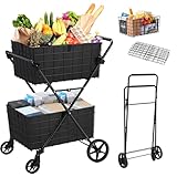 Spurgehom 2-Tier Shopping Cart with Wheels Folding