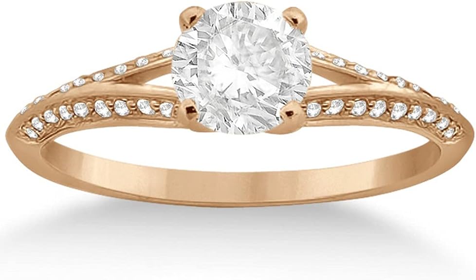 Knife Edge Split Shank Diamond Engagement Ring 14k Rose Gold Micro Pave