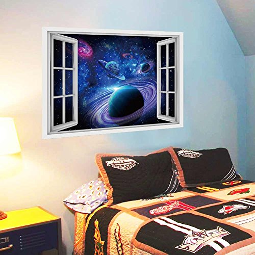 CNUSER Window View Wall Murals, 3D Space Stickers,Outer Star Wall Decals Milky Way Galaxy Decorations - Thumbnail 4