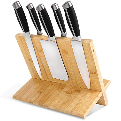 Bamboo Magnetic Knife Block, Magnetic Knife Holder, Knife Rack with Double Side Strong Magnetic for Knife Organize and Storage