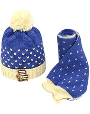 2Pcs Boys Girls Knitted Crochet Beanie Winter Warm Hat Cap+Neck Scarf Adorable Hats